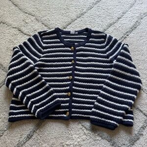 Gap sweater jacket navy blue white striped gold buttons cotton knit preppy XXL